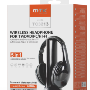 Auriculares inalámbricos 5 EN 1 para TV/Radio/DVD/VCD/MP3/PC,Negro