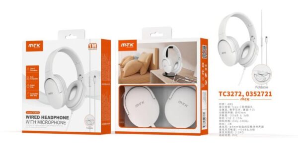 Auriculares Cascos con Cable TC3272 BL Auriculares Casco Zor plegable con Cable Type-C y microfono, Cable 1.2m